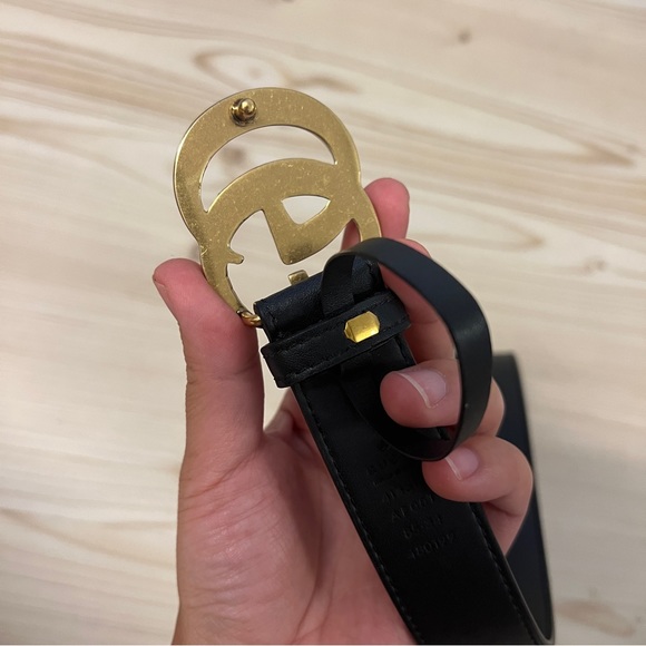 Gucci Black LEATHER BELT WITH DOUBLE G BUCKLE 1" Width Sz 85 - Picture 7 of 10